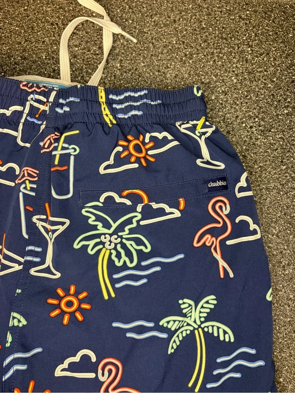 chubbies Navy Cocktail & Tropical Print Swim Trunks